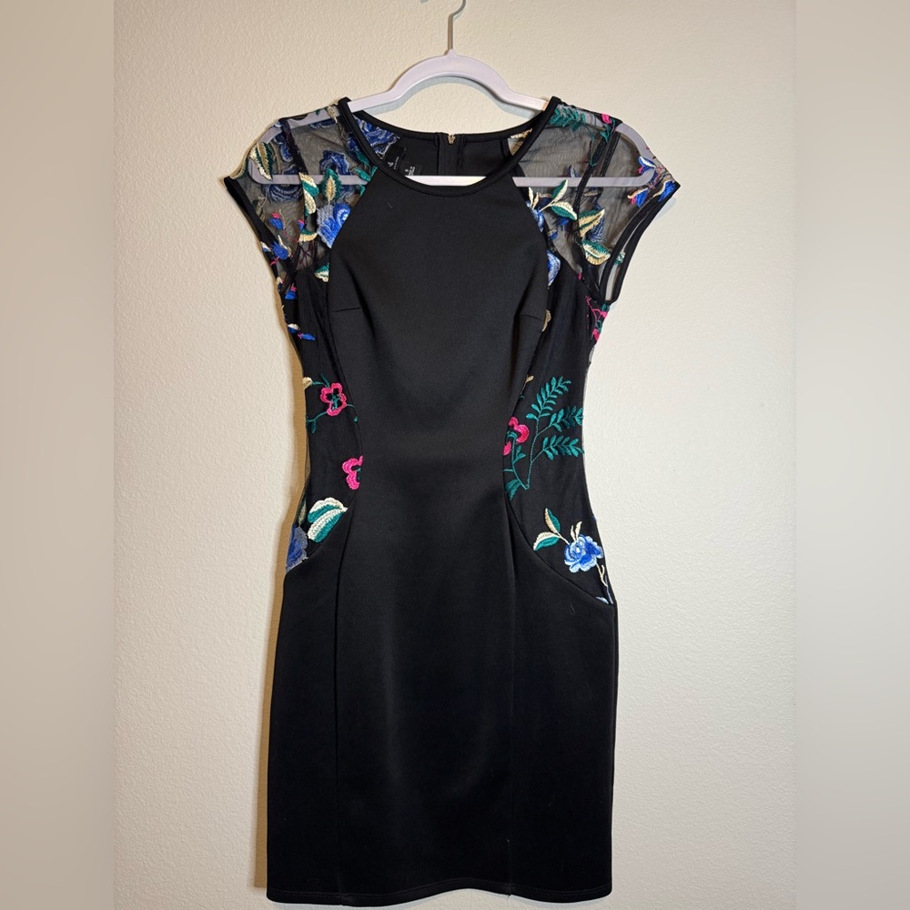 Embellished Black and Blue Halter Sheath Mini Dress